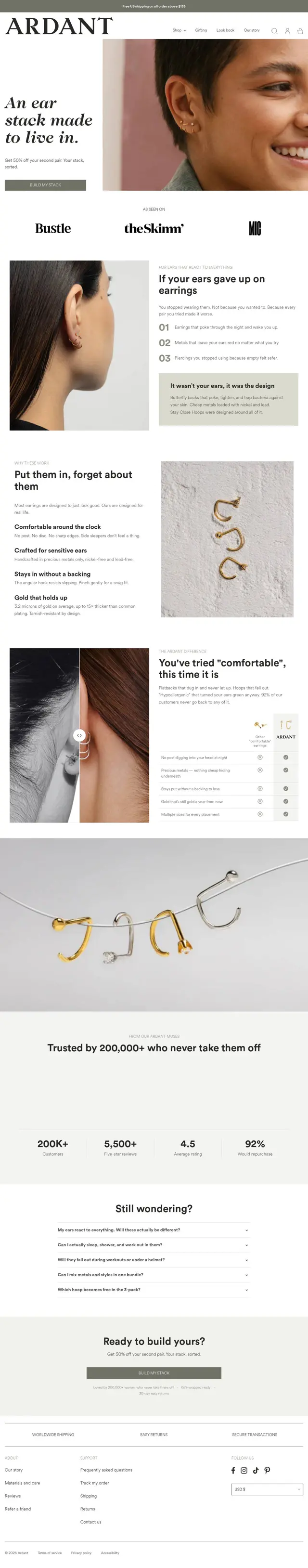 Landing page: An ear stack made to live in.